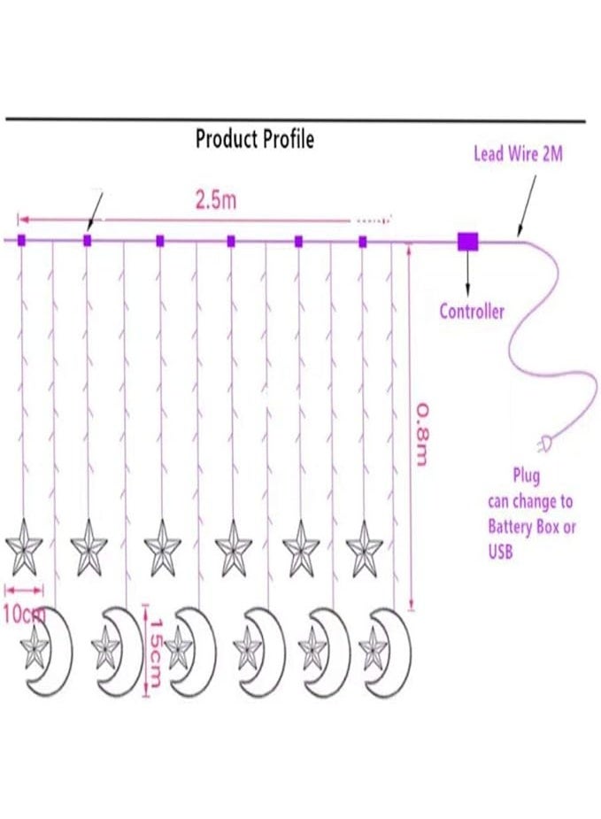سلسلة إضاءة LED، أضواء زينة على شكل نجمة وهلال رمضانية، 10 قطع - Image 5